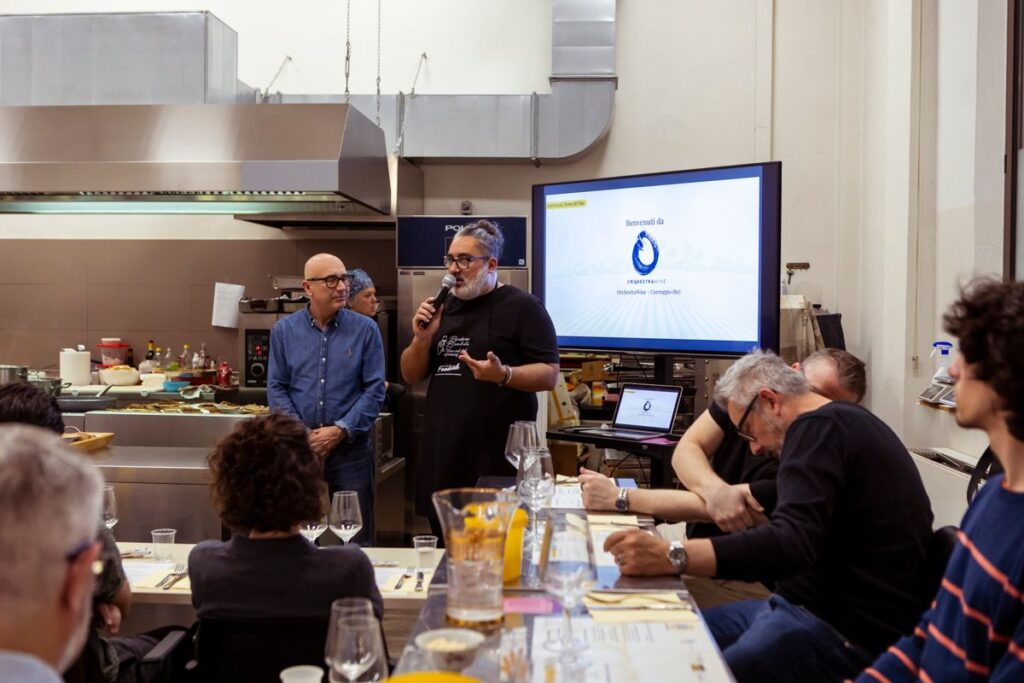The sommelier presents the winery selected during the wine sensory tasting session